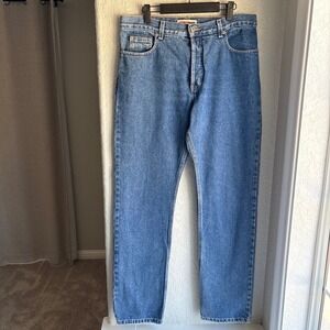 VTG London Jean High Rise Women 14 90s Long Straight Blue 100% Cotton Button Fly